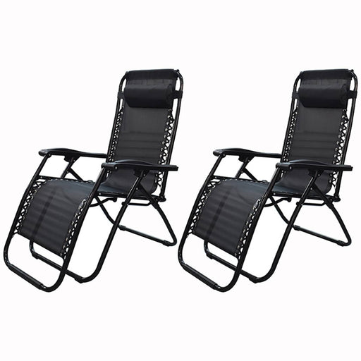 DURAFORCE Outdoor Folding Dual-Purpose Leisure Chairs 178*67*110cm W/ Pillow & Holder 2Pcs