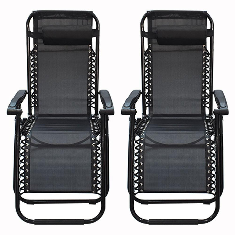 DURAFORCE Outdoor Folding Dual-Purpose Leisure Chairs 178*67*110cm W/ Pillow & Holder 2Pcs