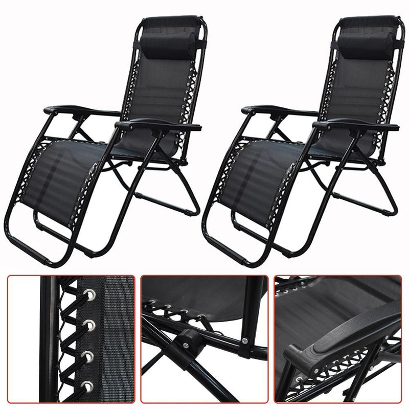 DURAFORCE Outdoor Folding Dual-Purpose Leisure Chairs 178*67*110cm W/ Pillow & Holder 2Pcs