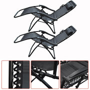 DURAFORCE Outdoor Folding Dual-Purpose Leisure Chairs 178*67*110cm W/ Pillow & Holder 2Pcs