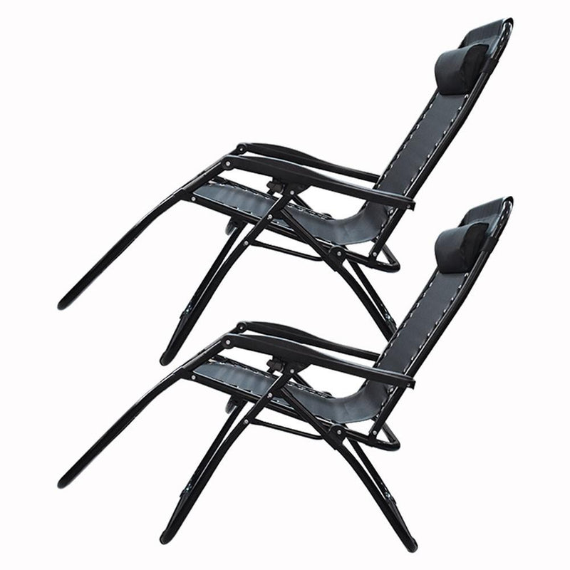DURAFORCE Outdoor Folding Dual-Purpose Leisure Chairs 178*67*110cm W/ Pillow & Holder 2Pcs