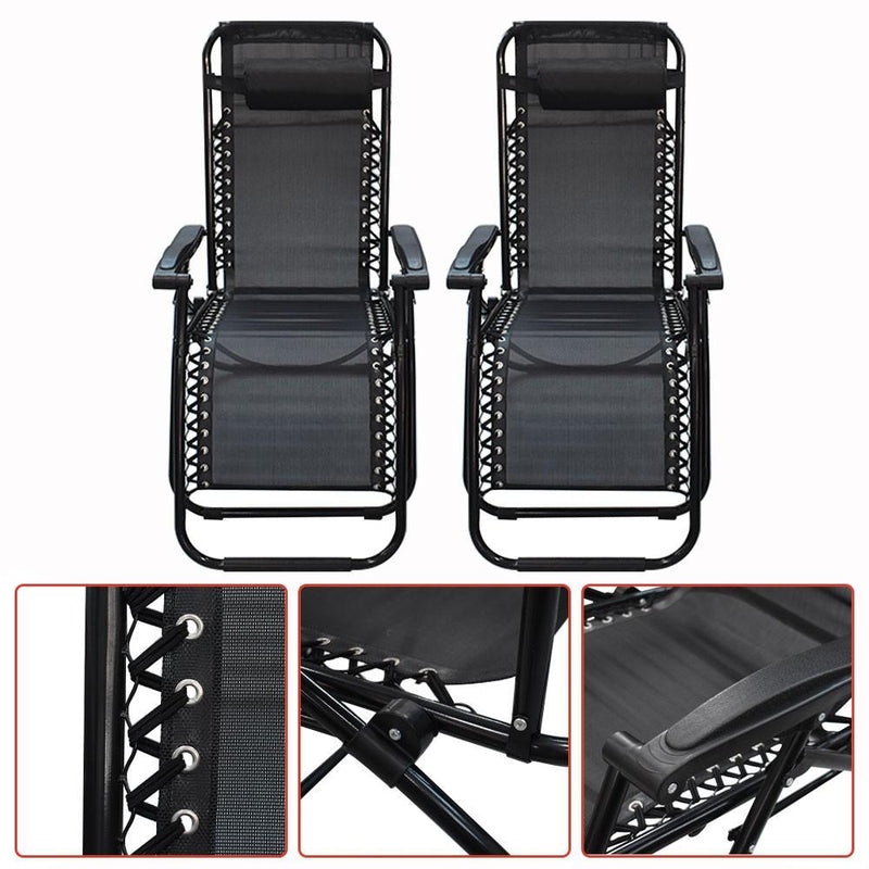 DURAFORCE Outdoor Folding Dual-Purpose Leisure Chairs 178*67*110cm W/ Pillow & Holder 2Pcs