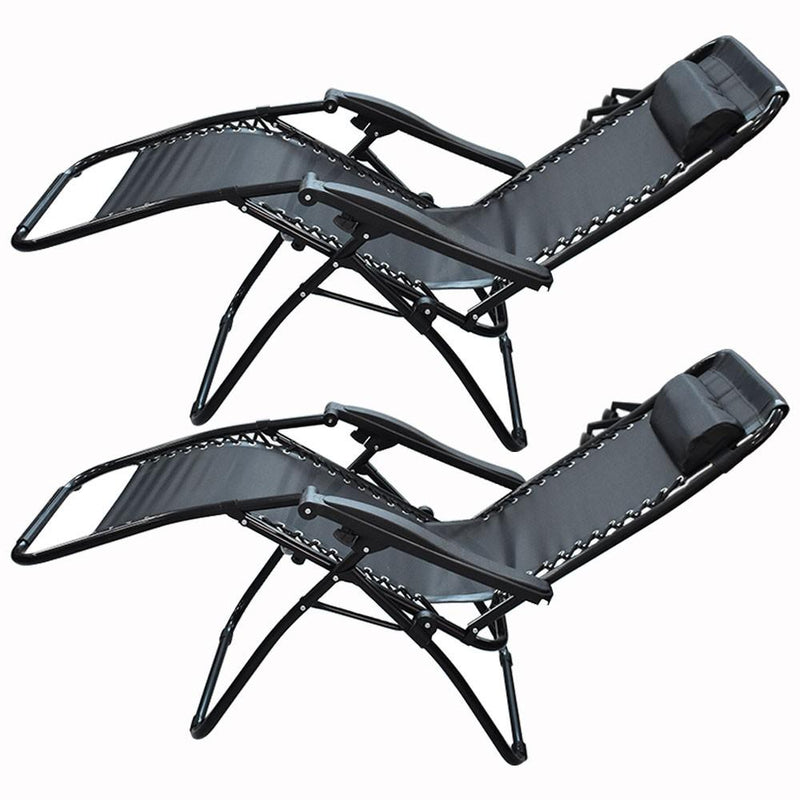 DURAFORCE Outdoor Folding Dual-Purpose Leisure Chairs 178*67*110cm W/ Pillow & Holder 2Pcs