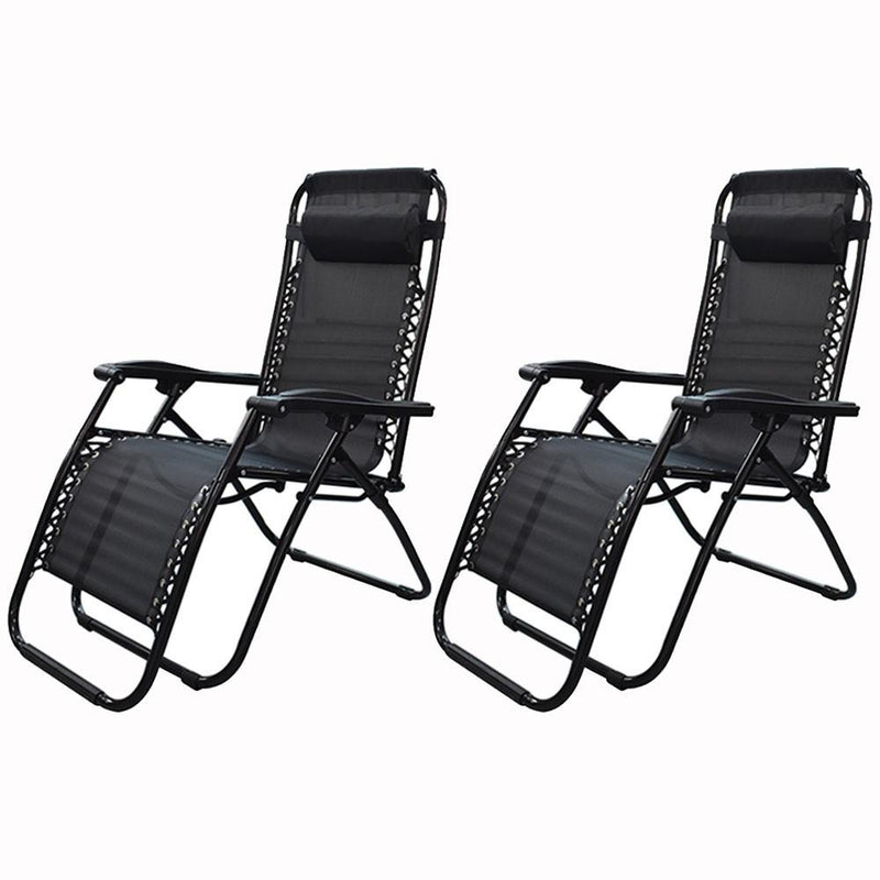 DURAFORCE Outdoor Folding Dual-Purpose Leisure Chairs 178*67*110cm W/ Pillow & Holder 2Pcs