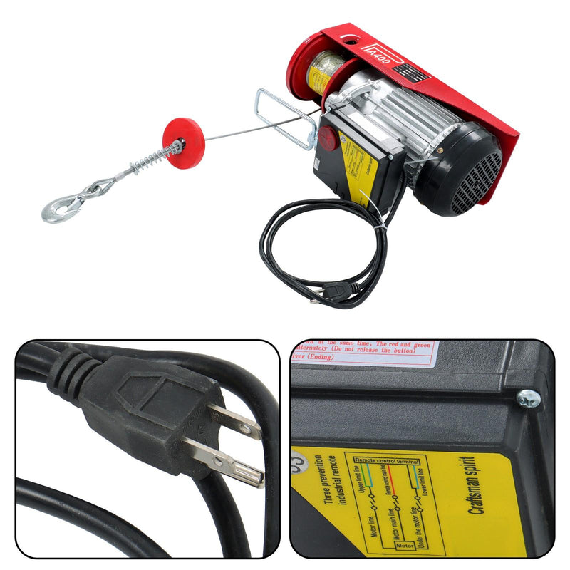 DURAFORCE 880 lbs Electric Hoist 328 ft Wireless Remote Control 40ft/20ft Lifting Height