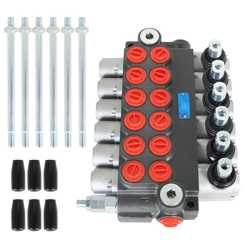 DURAFORCE 6 Spool 11GPM Hydraulic Directional Control Valve Adjustable Relief Valve