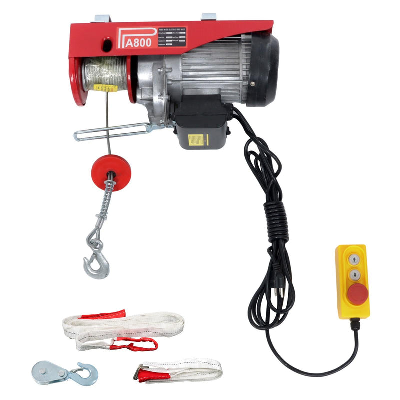 DURAFORCE 1760lbs 1350W Electric Hoist with 13ft Lifting Belt+3.2ft Metal Ring Axle Belt