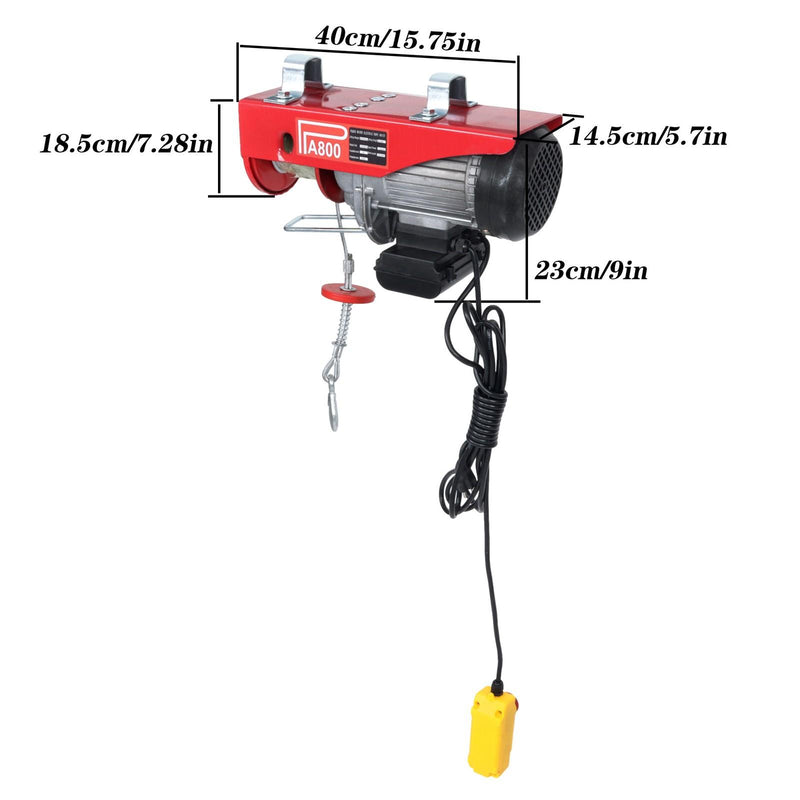 DURAFORCE 1760lbs 1350W Electric Hoist with 13ft Lifting Belt+3.2ft Metal Ring Axle Belt