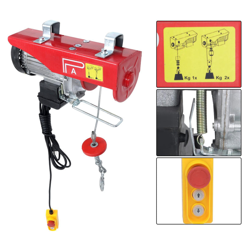 DURAFORCE 1760lbs 1350W Electric Hoist with 13ft Lifting Belt+3.2ft Metal Ring Axle Belt