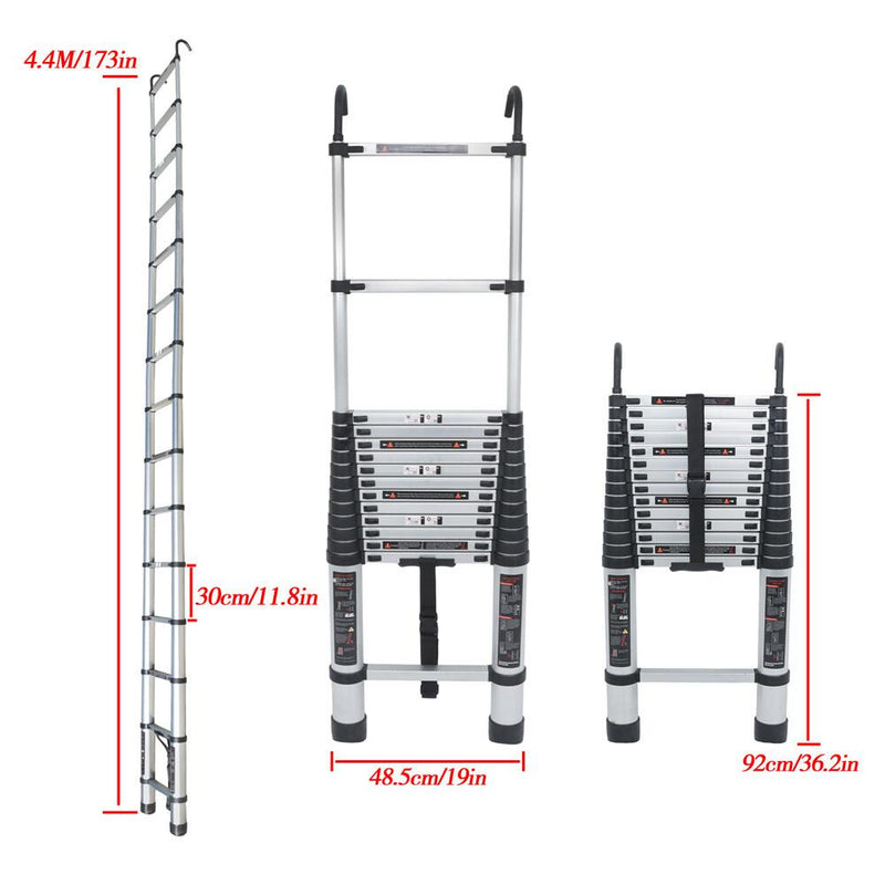 DURAFORCE 14.5 FT Aluminum Telescoping Ladder Telescopic Multi Purpose For Home 330lbs