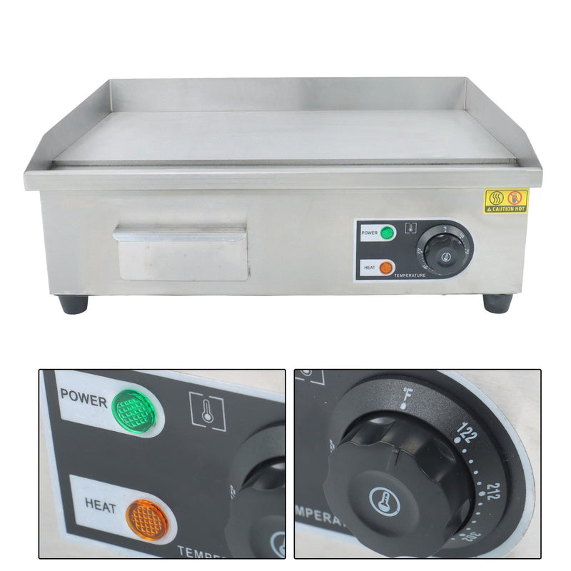 DURAFORCE 22" Flat Top Electric Grill 1600W Commercial Griddle Stainless Steel Countertop