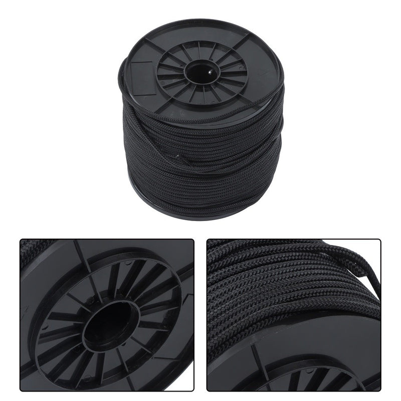 DURAFORCE 1/4 Inch Nylon Rope 500 Foot Spool 100% Nylon Solid Braid Rope Spool Black