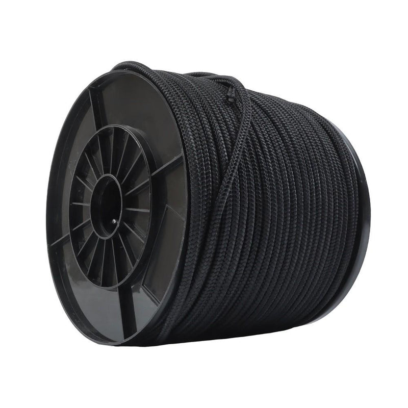 DURAFORCE 1/4 Inch Nylon Rope 500 Foot Spool 100% Nylon Solid Braid Rope Spool Black