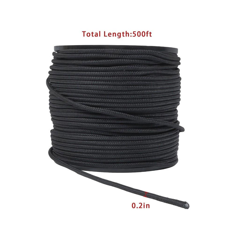 DURAFORCE 1/4 Inch Nylon Rope 500 Foot Spool 100% Nylon Solid Braid Rope Spool Black