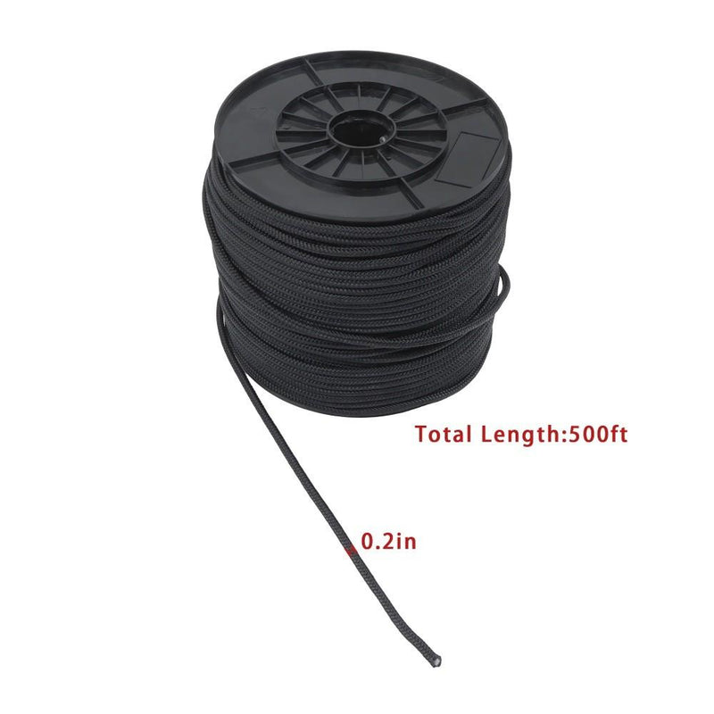 DURAFORCE 1/4 Inch Nylon Rope 500 Foot Spool 100% Nylon Solid Braid Rope Spool Black