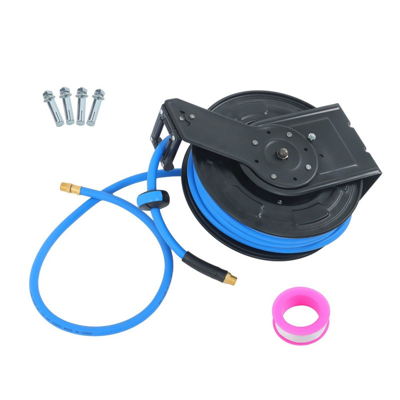 DURAFORCE Retractable Hose Reel 1/2 Inch x 50Ft Auto Rewind Hose-Reel W/ Rubber Hose