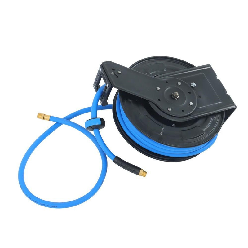DURAFORCE Retractable Hose Reel 1/2 Inch x 50Ft Auto Rewind Hose-Reel W/ Rubber Hose