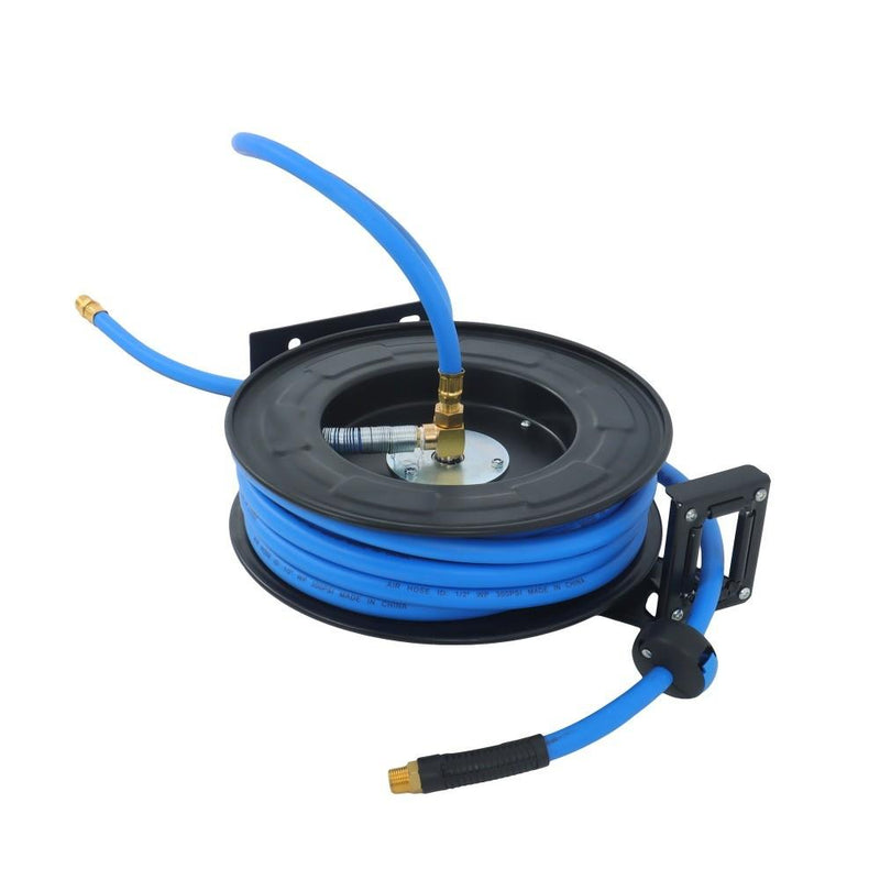 DURAFORCE Retractable Hose Reel 1/2 Inch x 50Ft Auto Rewind Hose-Reel W/ Rubber Hose