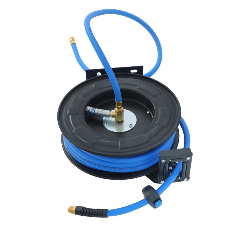 DURAFORCE Retractable Hose Reel 1/2 Inch x 50Ft Auto Rewind Hose-Reel W/ Rubber Hose