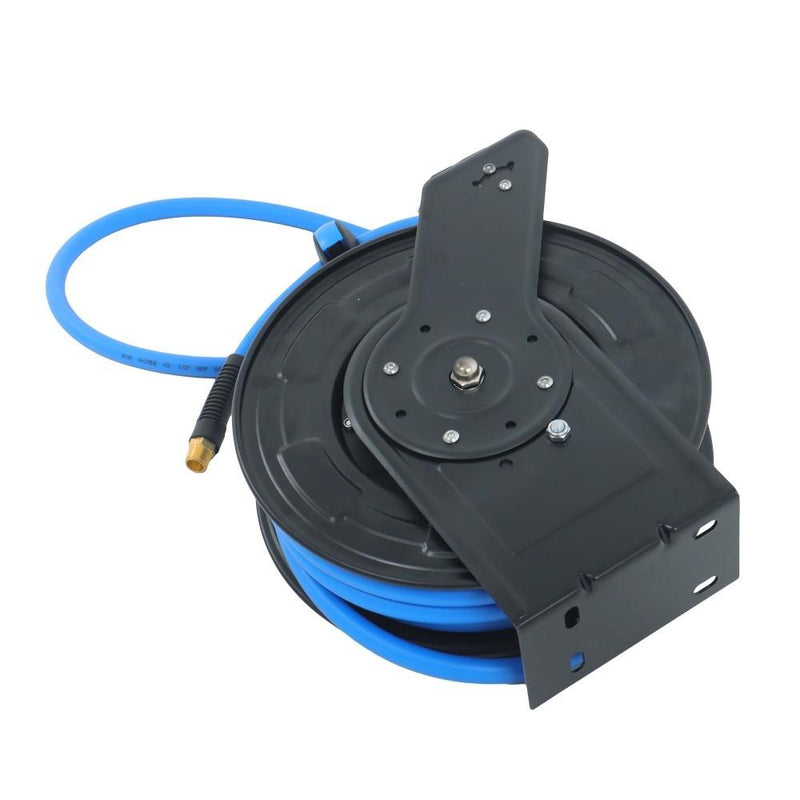 DURAFORCE Retractable Hose Reel 1/2 Inch x 50Ft Auto Rewind Hose-Reel W/ Rubber Hose