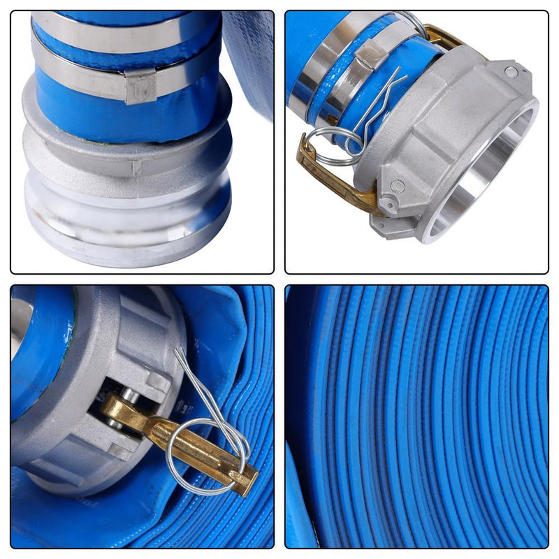 DURAFORCE 3" x 100 Foot Heavy Duty Layflat Discharge Hose Assembly with Cam and Groove