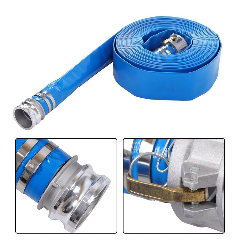 DURAFORCE 3" x 100 Foot Heavy Duty Layflat Discharge Hose Assembly with Cam and Groove