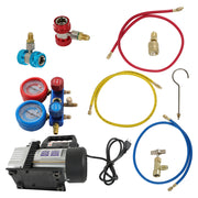 DURAFORCE AC Manifold Gauge set Combo 3 CFM Air Vacuum Pump HVAC+R134A Kit AC A/C