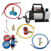 DURAFORCE AC Manifold Gauge set Combo 3 CFM Air Vacuum Pump HVAC+R134A Kit AC A/C