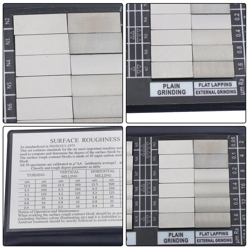 DURAFORCE Surface Roughness Comparator Set Ra0.05-12.5mm, 30 Specimen Blocks for Machining