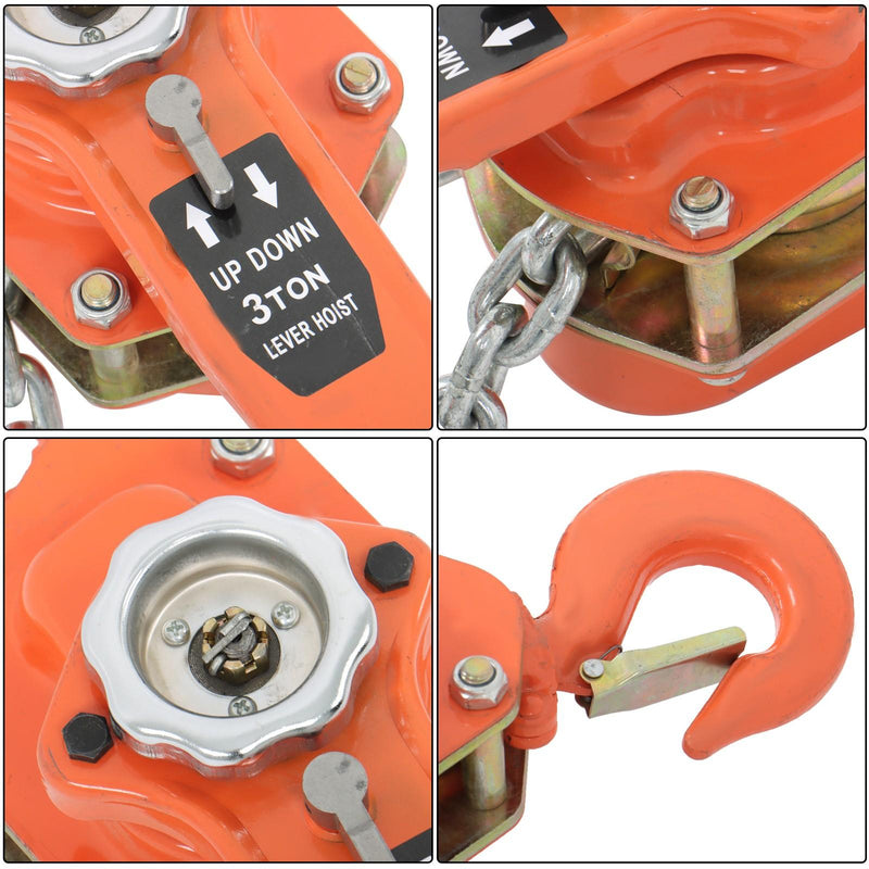 DURAFORCE 10ft 6600lb Capacity G80 Chain Manual Lever Steel Chain Hoist Wrench Block Hoist