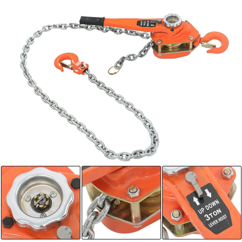 DURAFORCE 10ft 6600lb Capacity G80 Chain Manual Lever Steel Chain Hoist Wrench Block Hoist