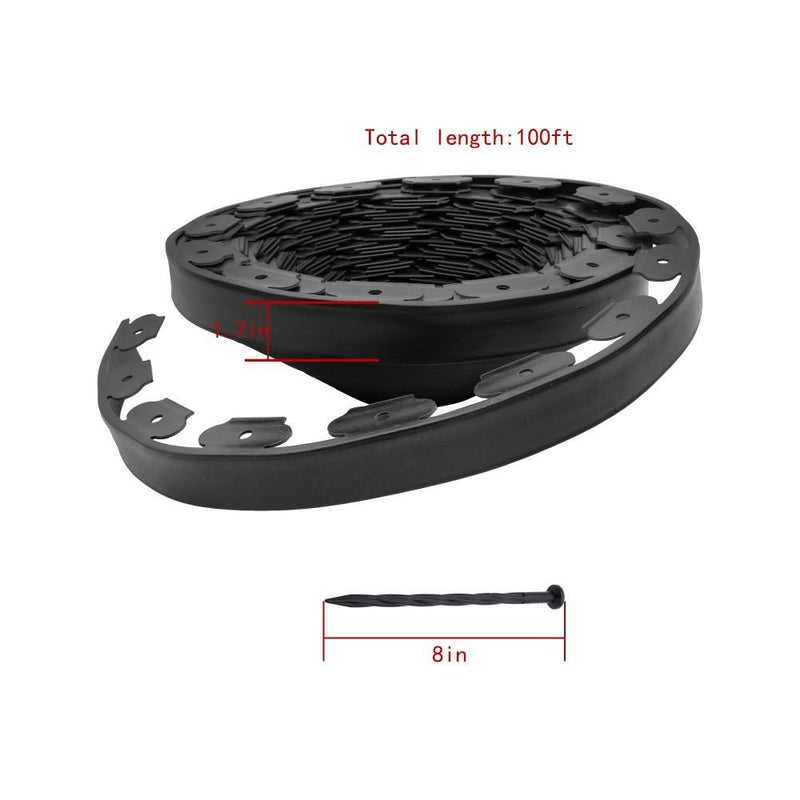 DURAFORCE 100FT 1.7" Garden Landscape Edging No Dig Lawn Edging Border With 64 8-In Spikes