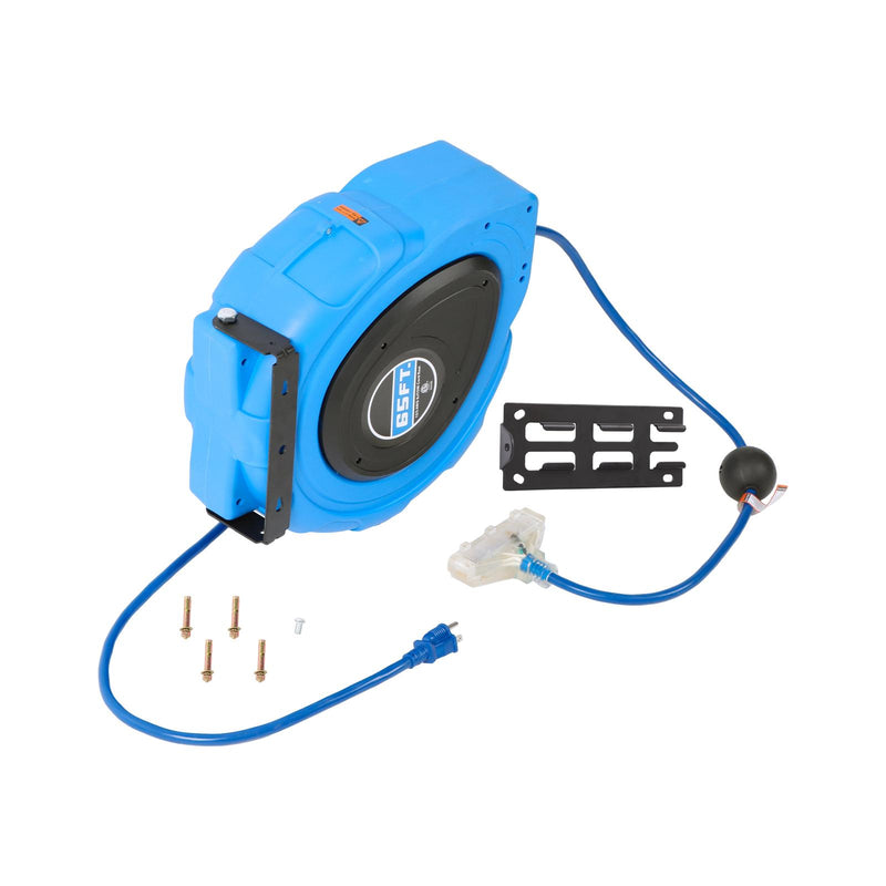 DURAFORCE 12-AWG/3C 65FT SJTOW Retractable Extension Cord Reel Power Cord Reel
