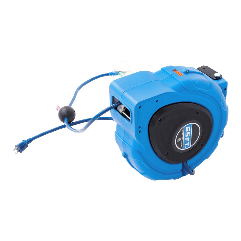 DURAFORCE 12-AWG/3C 65FT SJTOW Retractable Extension Cord Reel Power Cord Reel