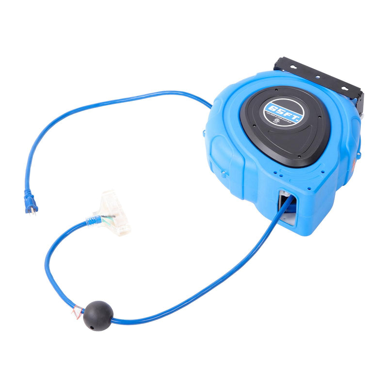 DURAFORCE 12-AWG/3C 65FT SJTOW Retractable Extension Cord Reel Power Cord Reel