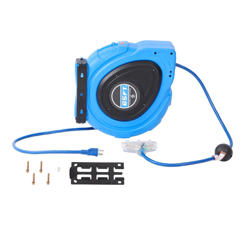 DURAFORCE 12-AWG/3C 65FT SJTOW Retractable Extension Cord Reel Power Cord Reel