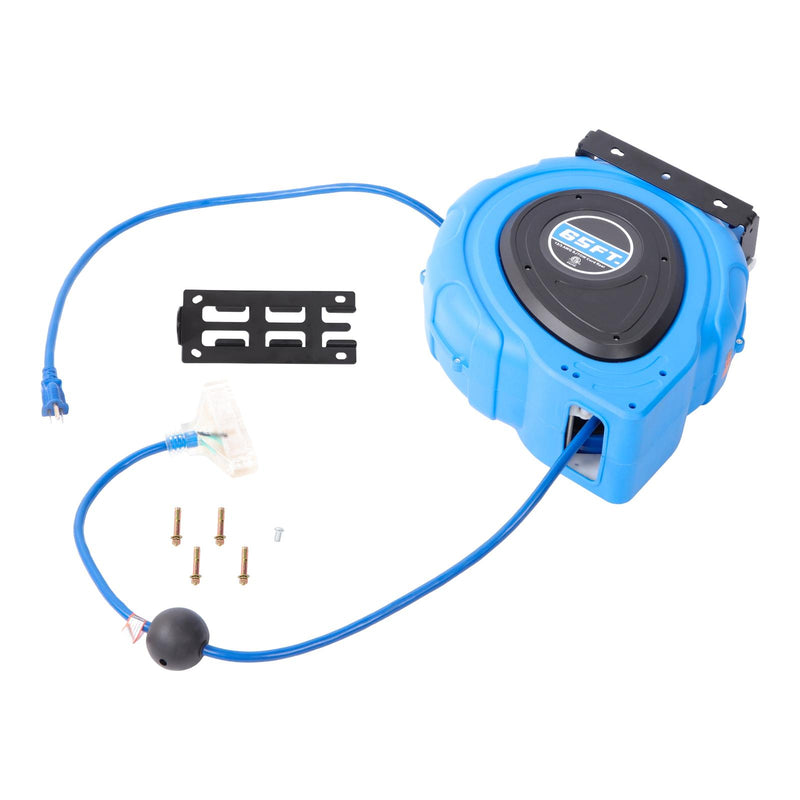 DURAFORCE 12-AWG/3C 65FT SJTOW Retractable Extension Cord Reel Power Cord Reel