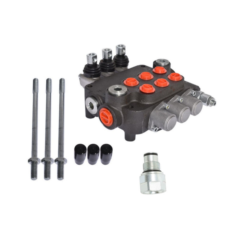DURAFORCE 3 Spool Hydraulic Monoblock Double Acting Control Valve W/Conversion 21GPM SAE