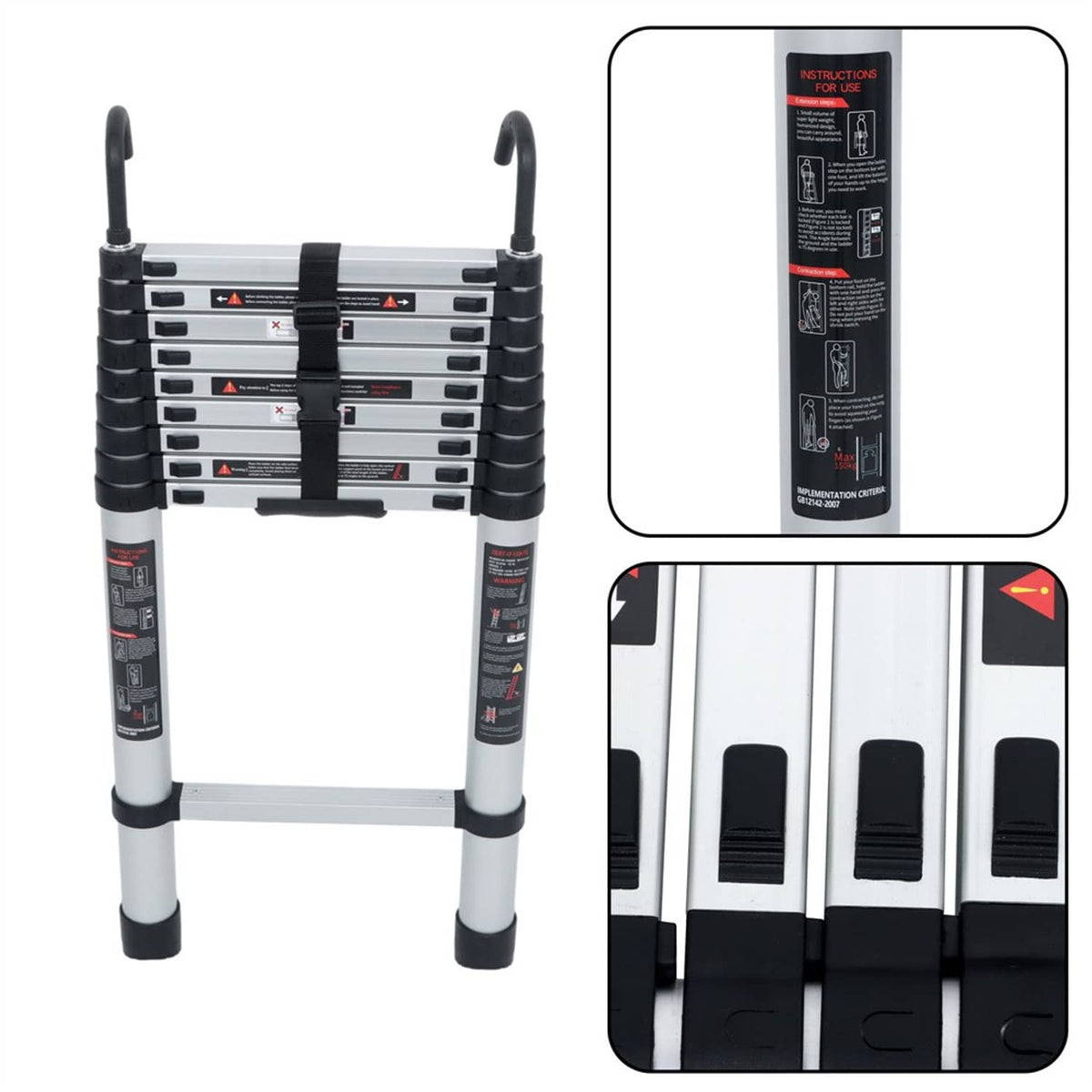 Removable Riser Ladder 12.5 FT Aluminum Telescoping Ladder Lightweight With 2 Detachable Roof ...