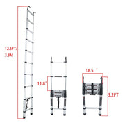 DURAFORCE 12.5 FT Aluminum Telescoping Ladder Lightweight With 2 Detachable Roof Hooks