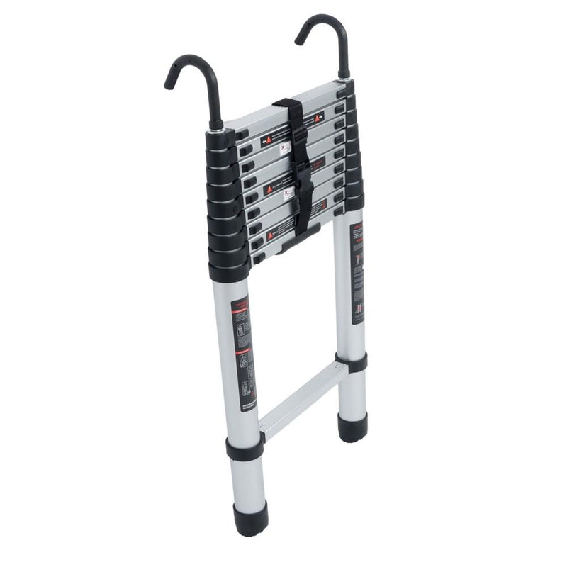 DURAFORCE 12.5 FT Aluminum Telescoping Ladder Lightweight With 2 Detachable Roof Hooks