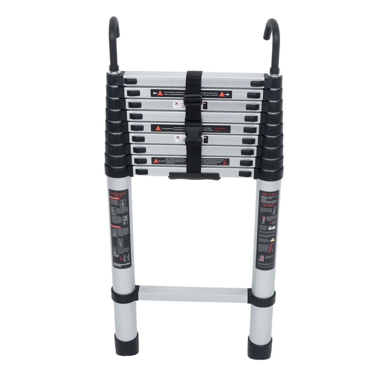 DURAFORCE 12.5 FT Aluminum Telescoping Ladder Lightweight With 2 Detachable Roof Hooks