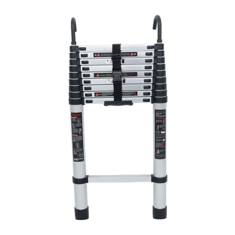 DURAFORCE 12.5 FT Aluminum Telescoping Ladder Lightweight With 2 Detachable Roof Hooks