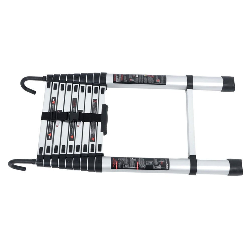 DURAFORCE 12.5 FT Aluminum Telescoping Ladder Lightweight With 2 Detachable Roof Hooks