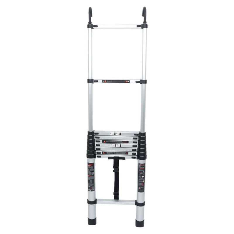 DURAFORCE 12.5 FT Aluminum Telescoping Ladder Lightweight With 2 Detachable Roof Hooks