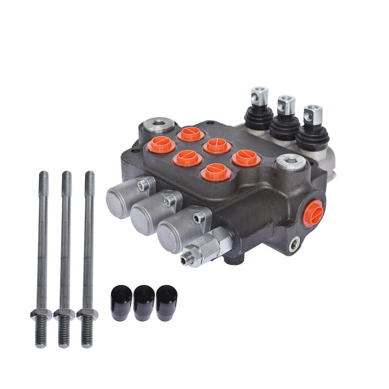 DURAFORCE Hydraulic Monoblock 3 Spool 21 GPM Double Acting Control Valve SAE Ports
