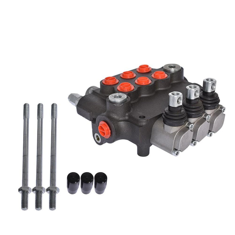 DURAFORCE Hydraulic Monoblock 3 Spool 21 GPM Double Acting Control Valve SAE Ports
