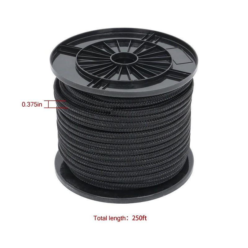 DURAFORCE 3/8 Inch Nylon Rope 250 Foot Spool 100% Nylon Solid Braid Rope Dyeable Black