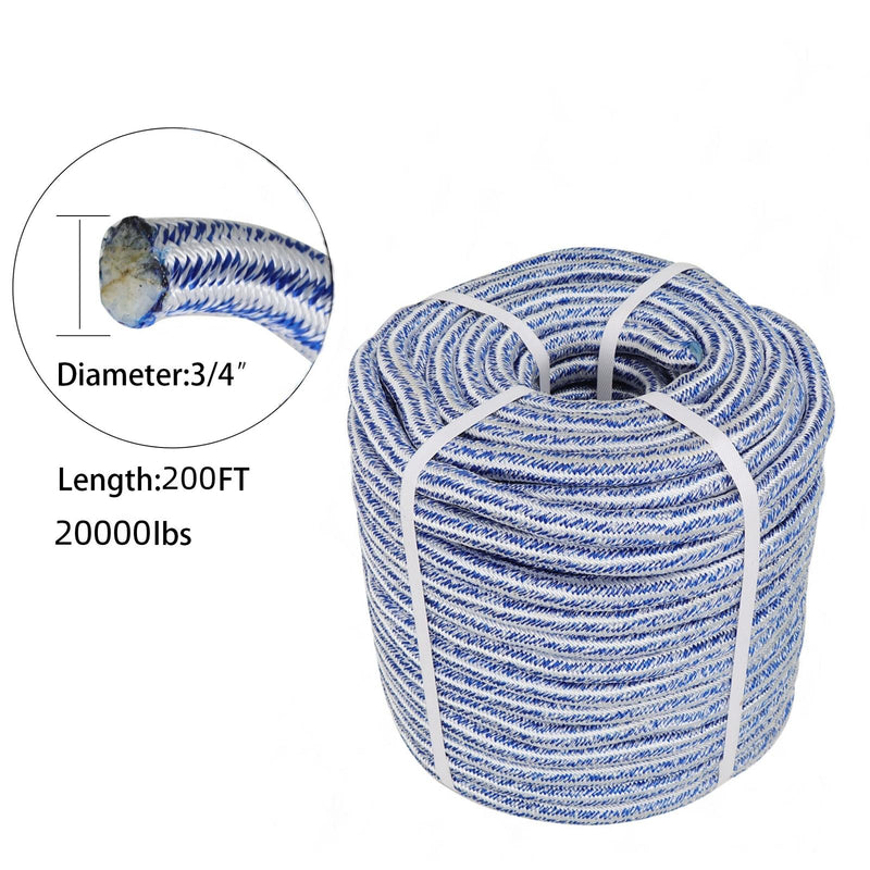 DURAFORCE Arborist Tree Rope 20000Lbs 3/4" × 200' 24 Strand Braid Polyester Rope