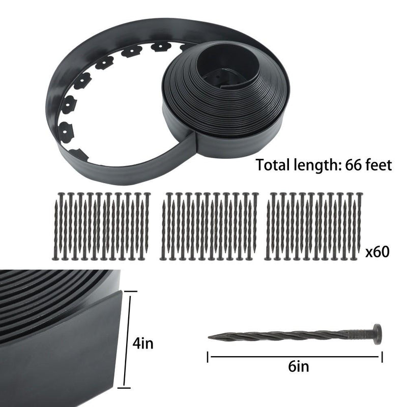 DURAFORCE 66FT 4" Garden Landscape Edging No Dig Lawn Edging Border With 60 6-In Spikes